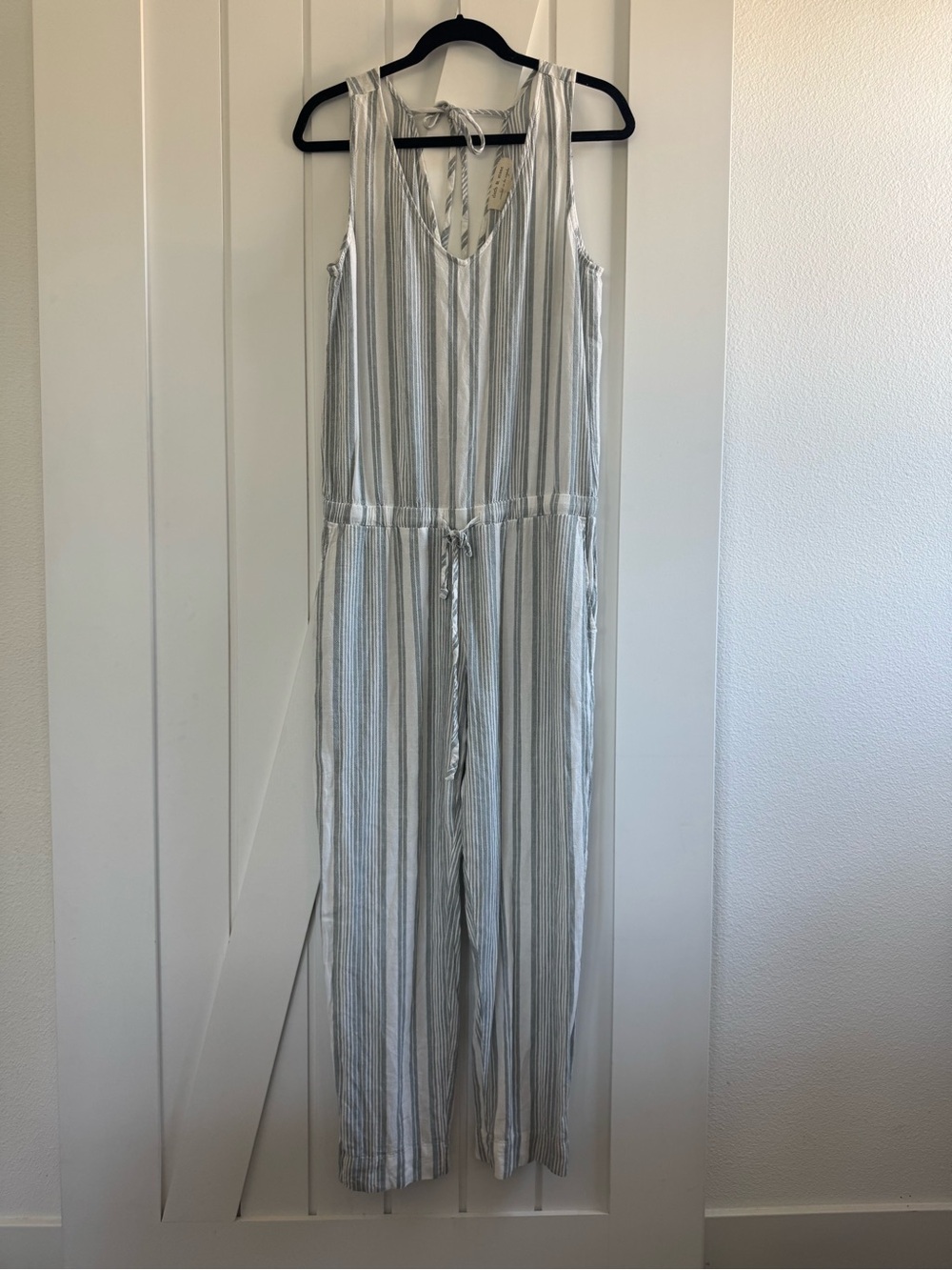 Cloth & Stone blue & white vertical striped linen-blend sleeveless jumpsuit